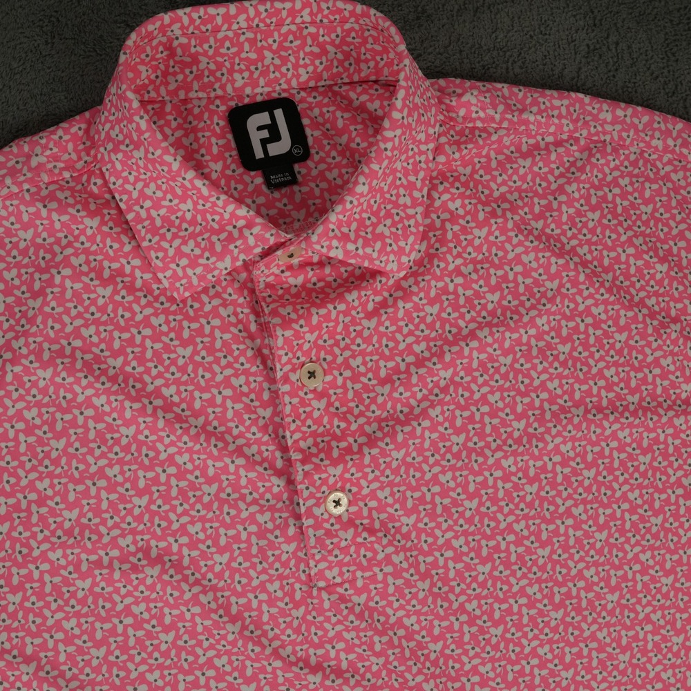 FootJoy Polo Shirt Mens XL Pink Floral Clover Short Sleeve Stafford Logo